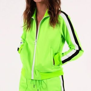 Pam & Gela Jacket; Solid Track Jacket in Lime w/ Black & White Stripes Sz M GUC
